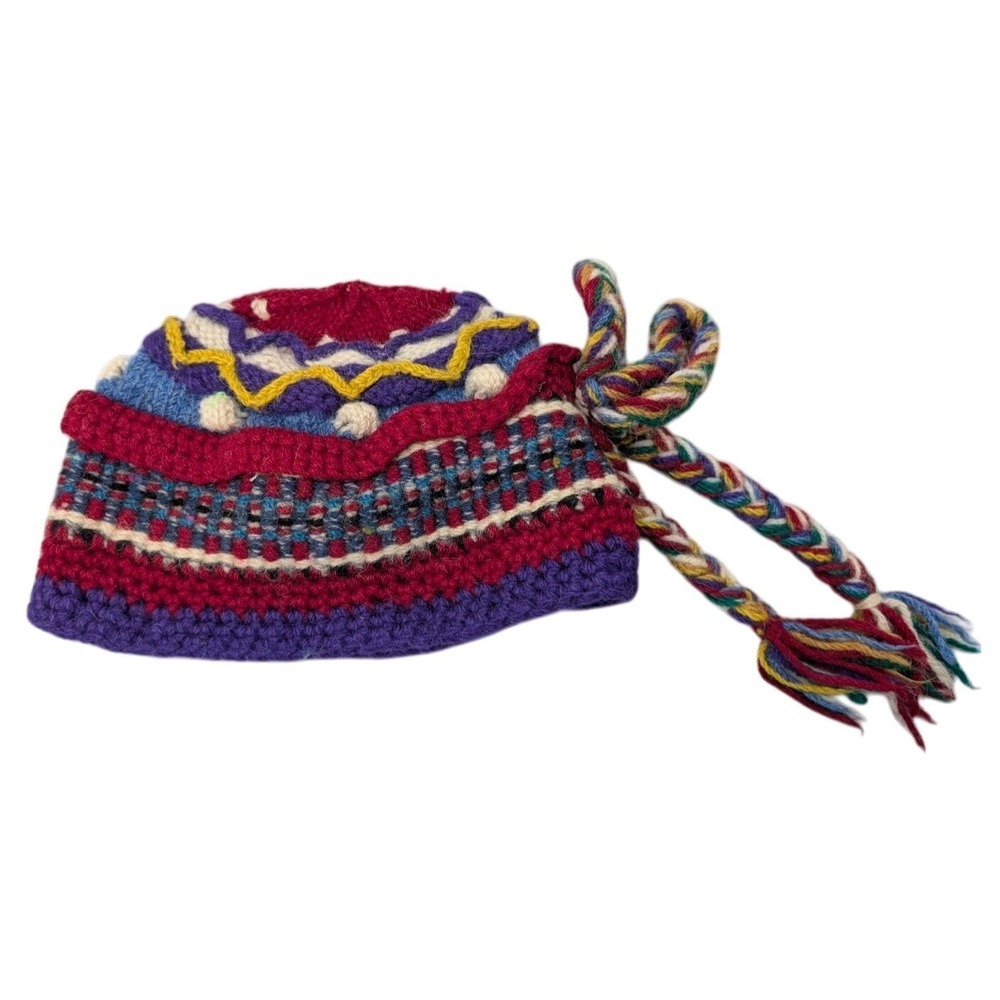 Unisex Peruvian Handmade 100% New Wool Hat Winter Beanie Fringe Youth Ireland 9"